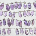 Cuentas de gota facetadas de amatista Santa de 7" de 25 x 12 mm. Aprox. - Hilo de 19 cm.