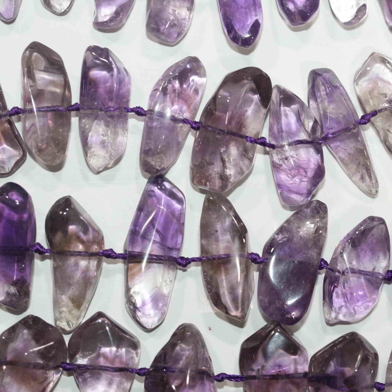 Cuentas de amatista de punta irregular y lisa de 45,7 cm (18") - Hilo de 42 cm