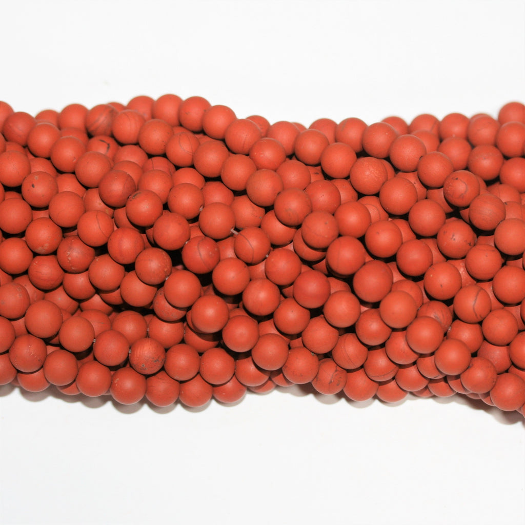 14 St Red Jasper Matte Finish Smooth Round Beads 4mm.- Strand 37cm.