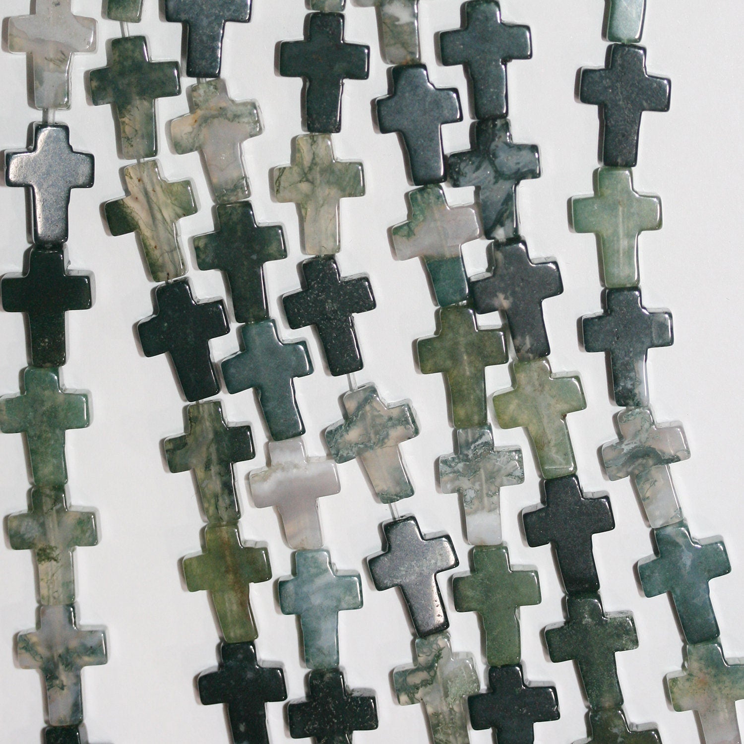 Cuentas cruzadas lisas de ágata musgosa de 16" (14 x 10 mm) - Hilo de 40 cm