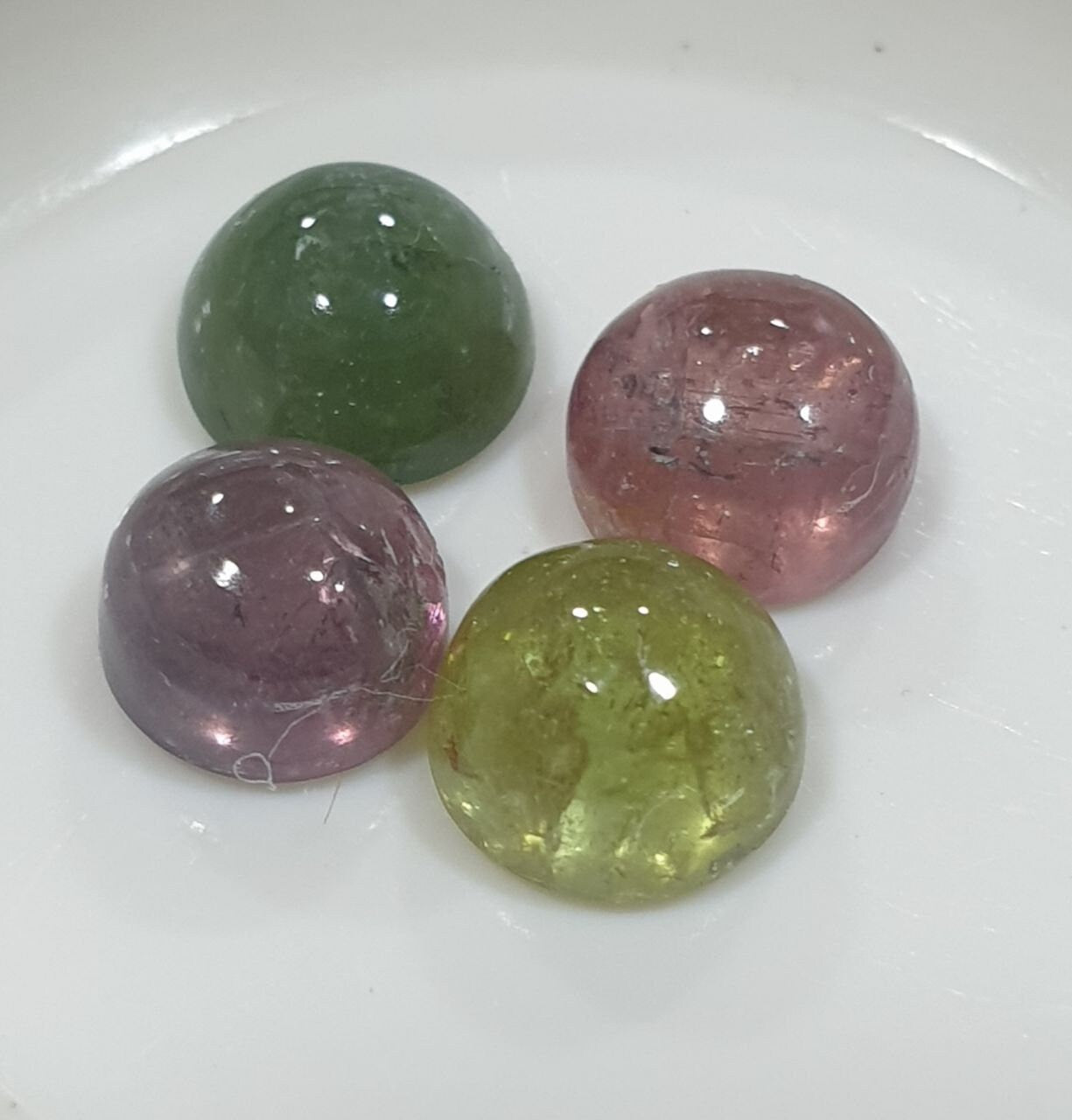 Tourmaline Lot Round Cabochons 6.5mm.-(4pcs)  -Gemstone Parcels-Loose Stones Wholesale Price-Natural Gems