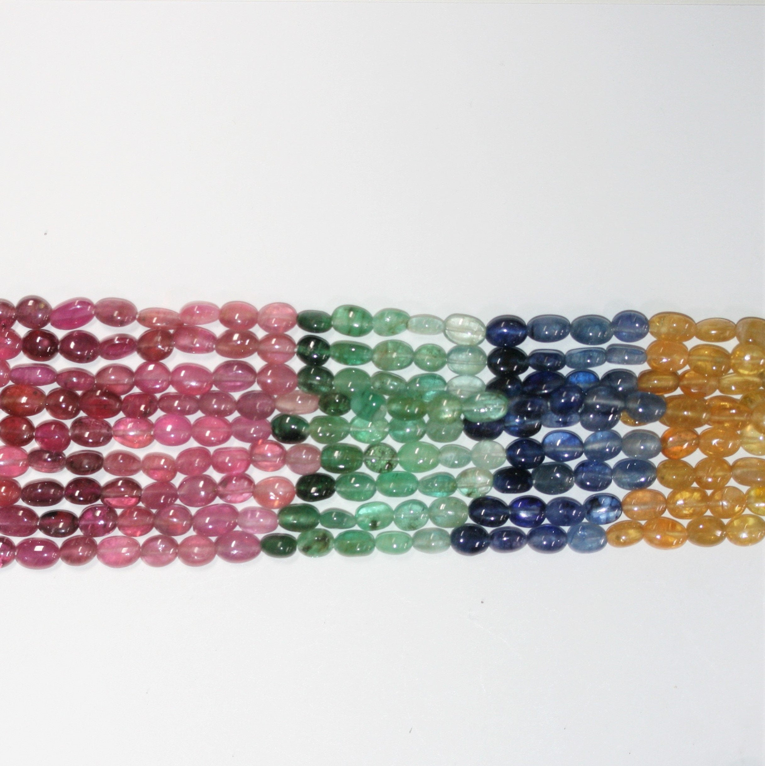 16" St Rubí-Zafiro-Esmeralda Cuentas Ovaladas Lisas 6x4mm.-Hilo 40cm.