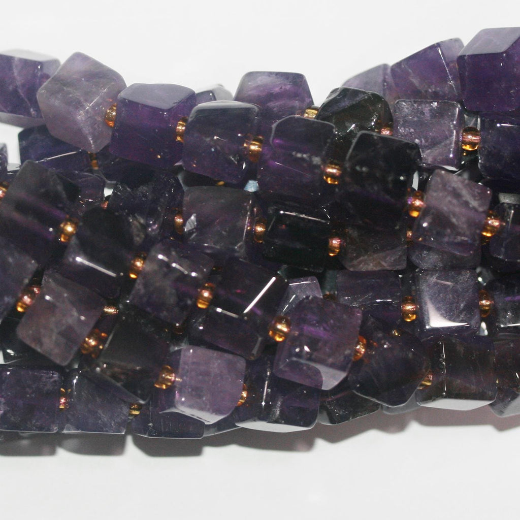 15" St Améthyste Cube Lisse Irrégulier Perles 8-9mm Environ-Rig 39cm.