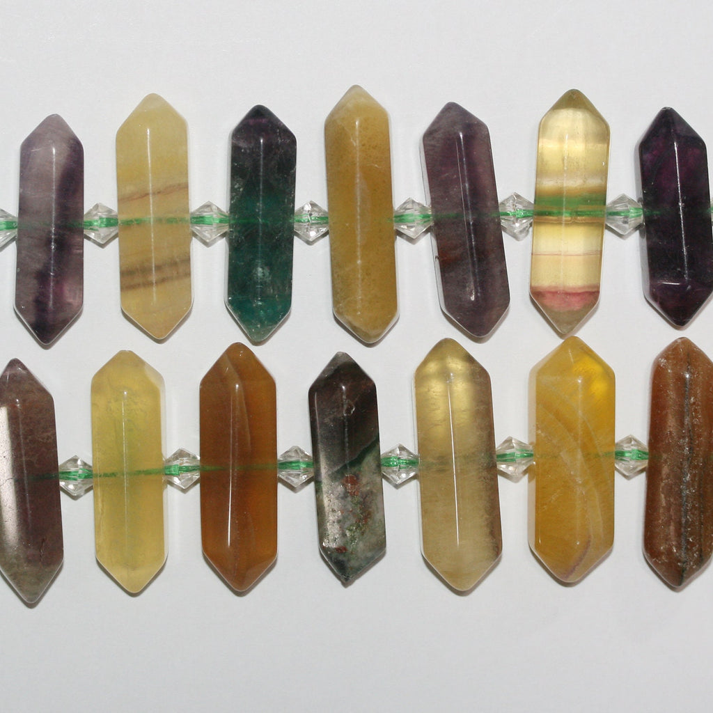 13" St Fluorite Degrade faceted point Beads 26x10-36x10mm.Approx.-Strand 37cm.