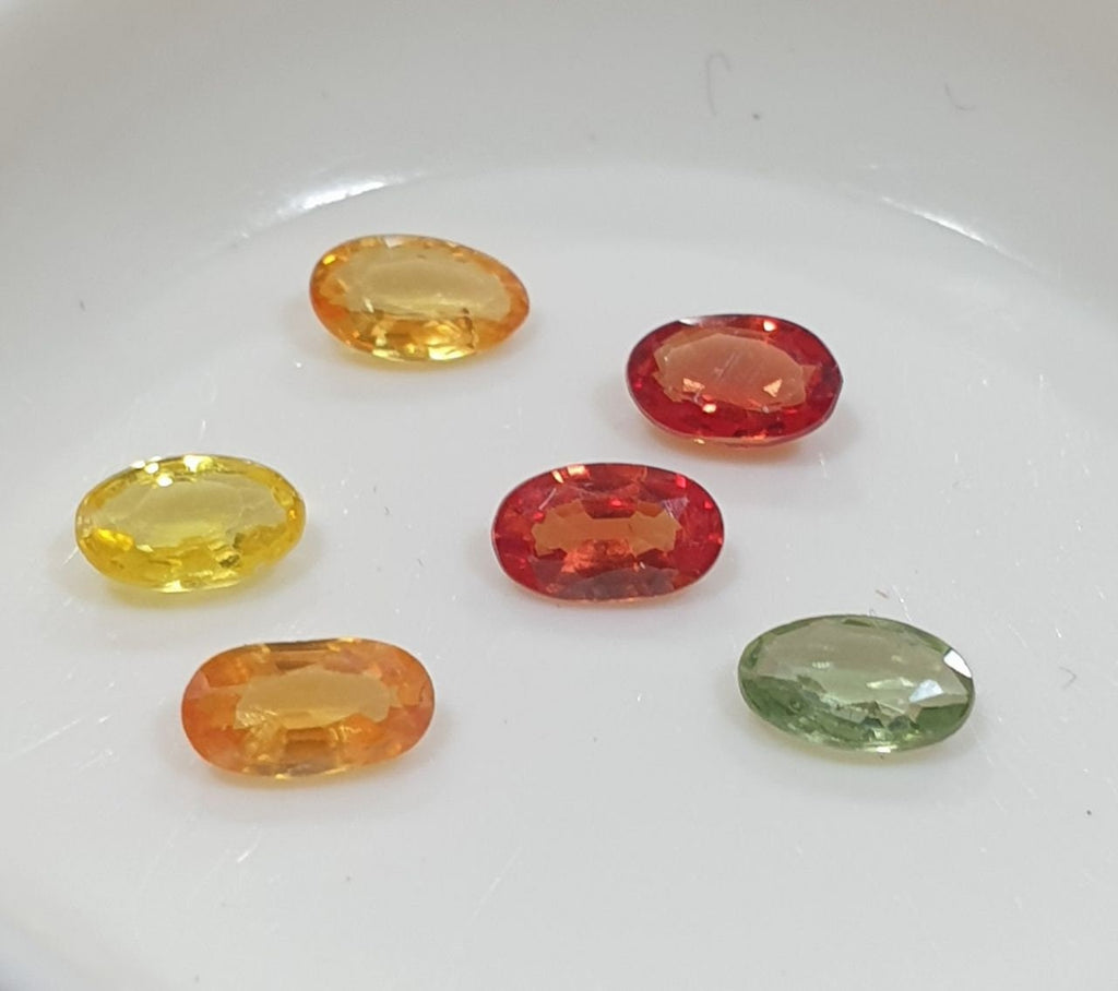 Lote de 6 zafiros multicolores ovalados facetados de 5 x 3 mm. - Paquetes de piedras preciosas - Piedras sueltas al por mayor - Gemas naturales