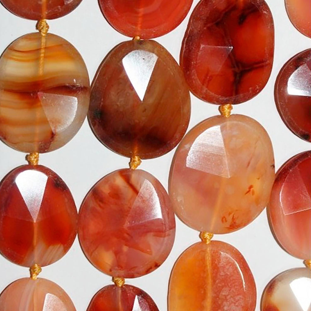 Cuentas ovaladas facetadas de cornalina de 40 cm (16"), 32 x 26 mm (aprox.), tira de 40 cm