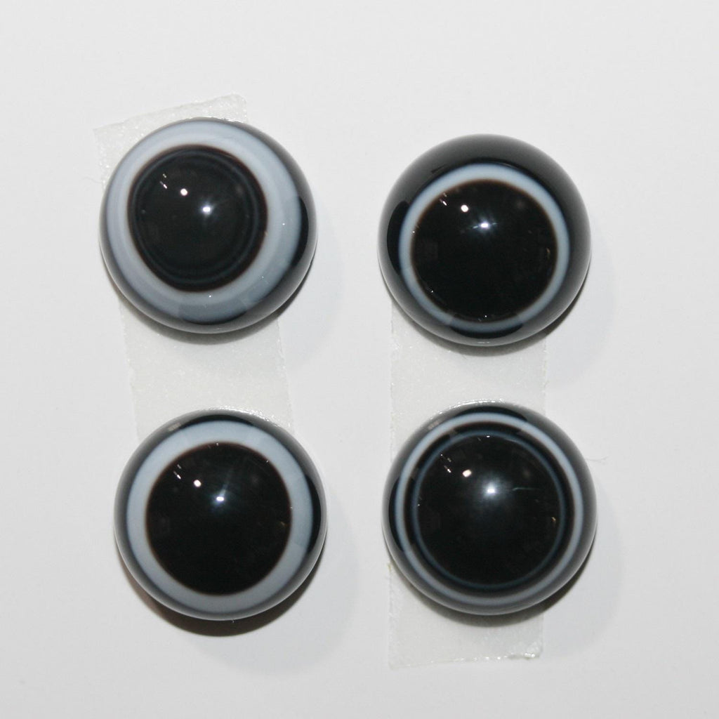 Lote de 4 cabujones de ágata de ojo negro redondos y lisos (4 piezas) 12 mm.