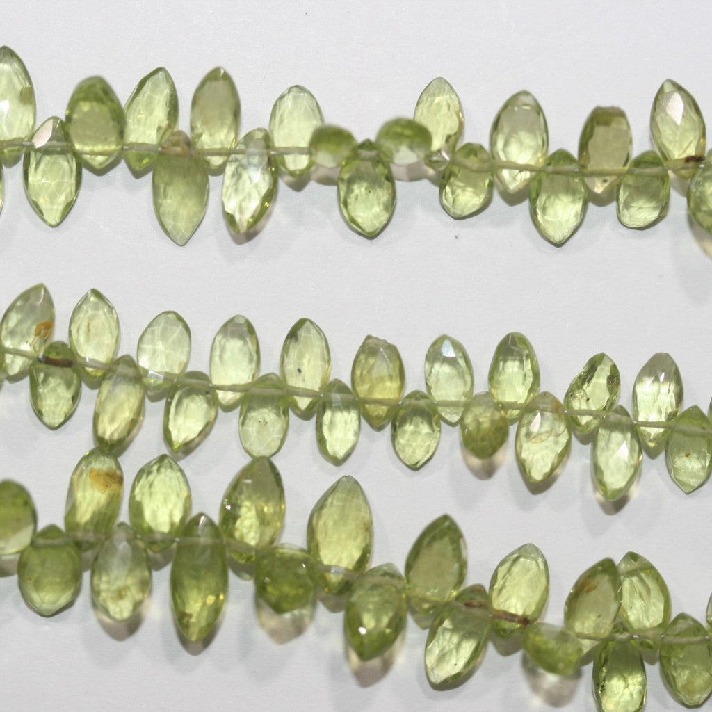 Perles de péridot facettées en forme de marquise, 8 x 5 mm, environ 20 cm de long.