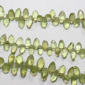 Perles de péridot facettées en forme de marquise, 8 x 5 mm, environ 20 cm de long.