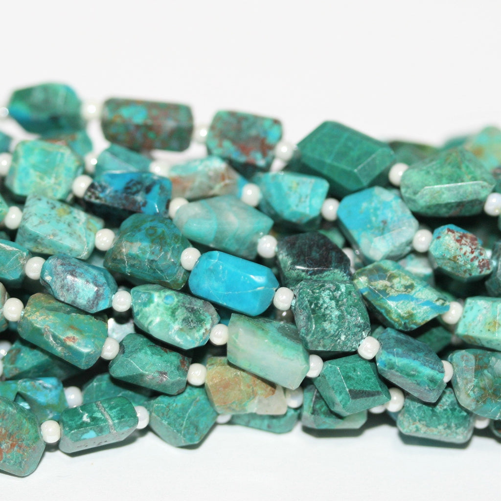 14" St Crysocolla Faceted Nugget 8x6mm.Approx.-Strand 35cm.