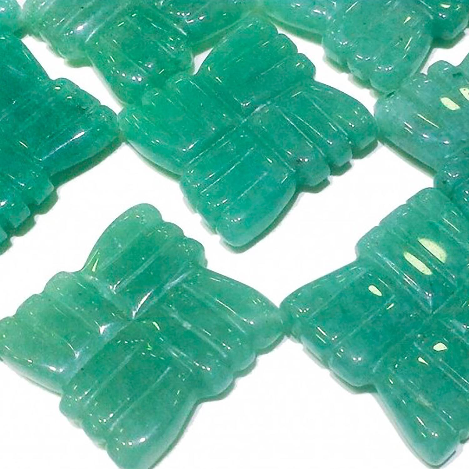 Perles carrées sculptées en aventurine verte de 40 cm (16 pouces), 25 mm de diamètre. Fil de 40 cm (40 pouces).