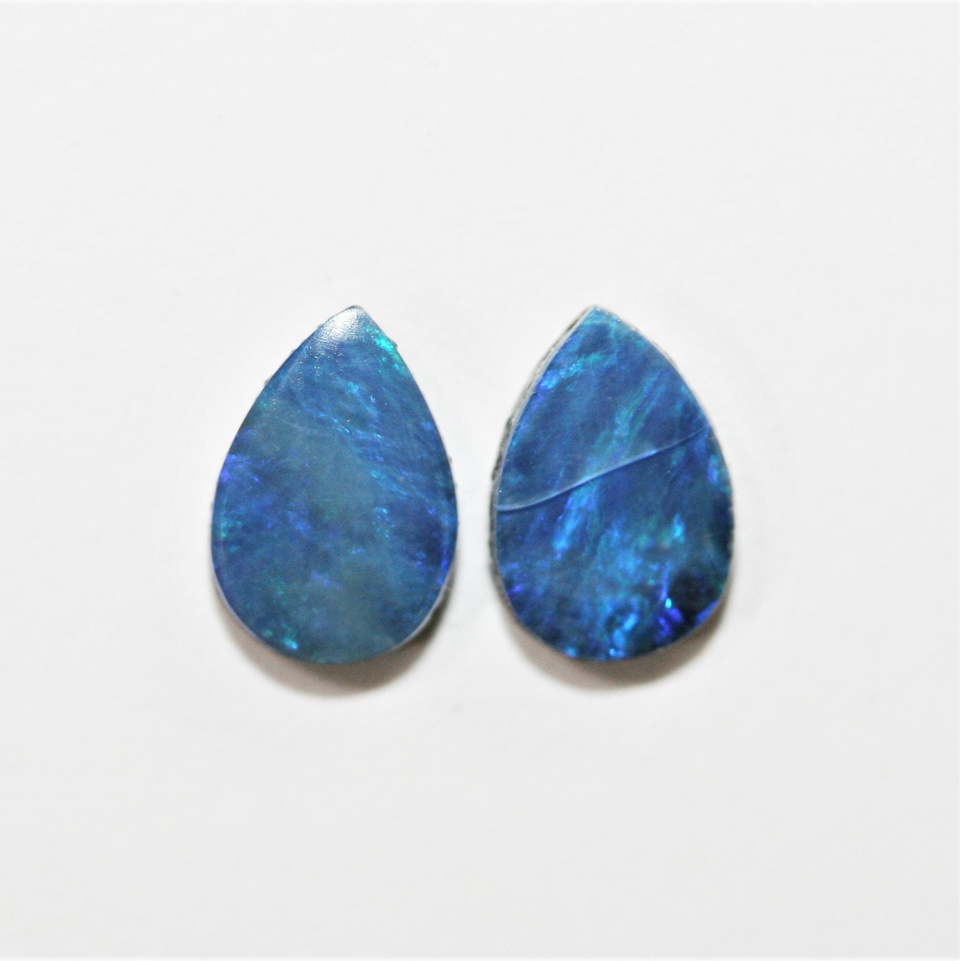 Natural Australian Opal Smooth Flat Drop Cabochon Doublet Pair 7x5mm. (2pcs)