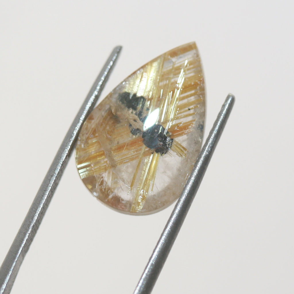 Star Rutile Golden Rutilated Quartz Drop Cabochon 16.4x10.7x3.7mm 4.55ct Lots Of Beautiful Inclusions- Healing Power Quartz- Mother Nature