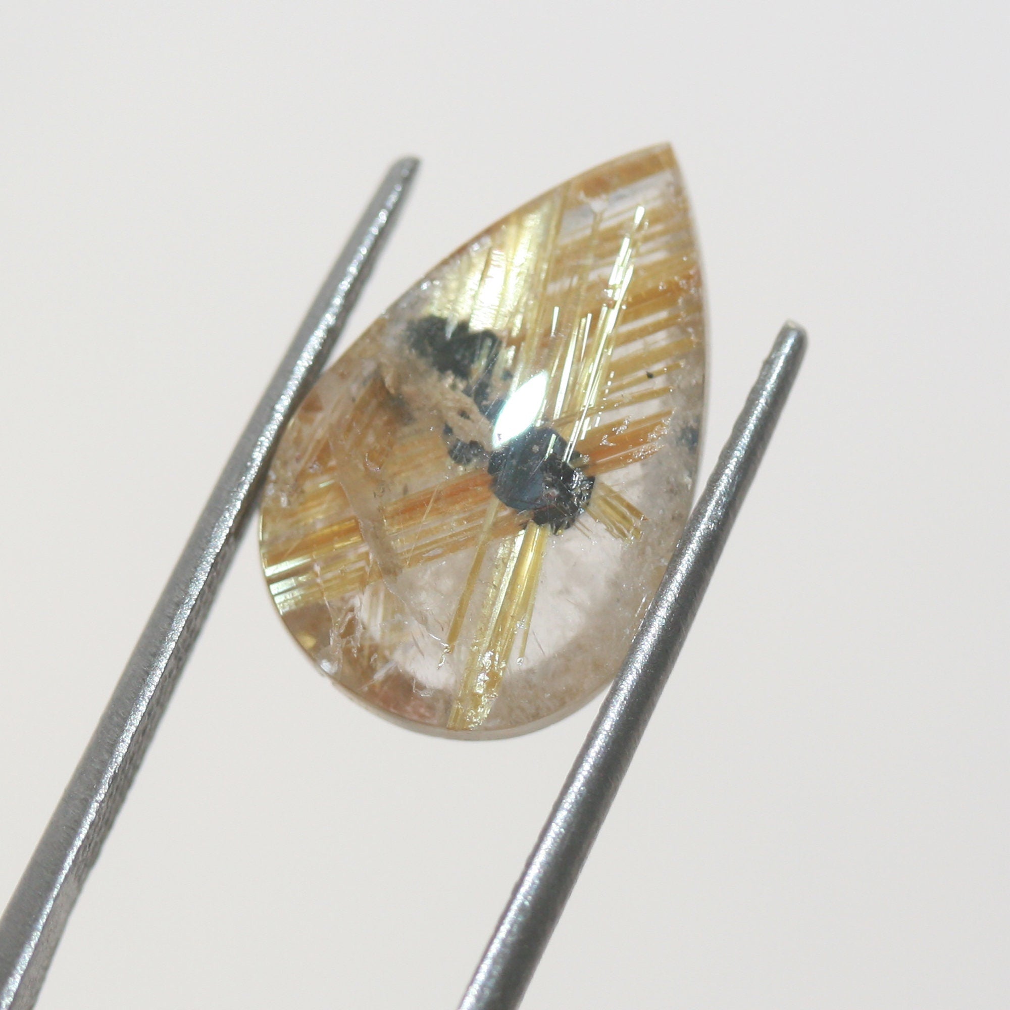 Star Rutile Golden Rutilated Quartz Drop Cabochon 16.4x10.7x3.7mm 4.55ct Lots Of Beautiful Inclusions- Healing Power Quartz- Mother Nature