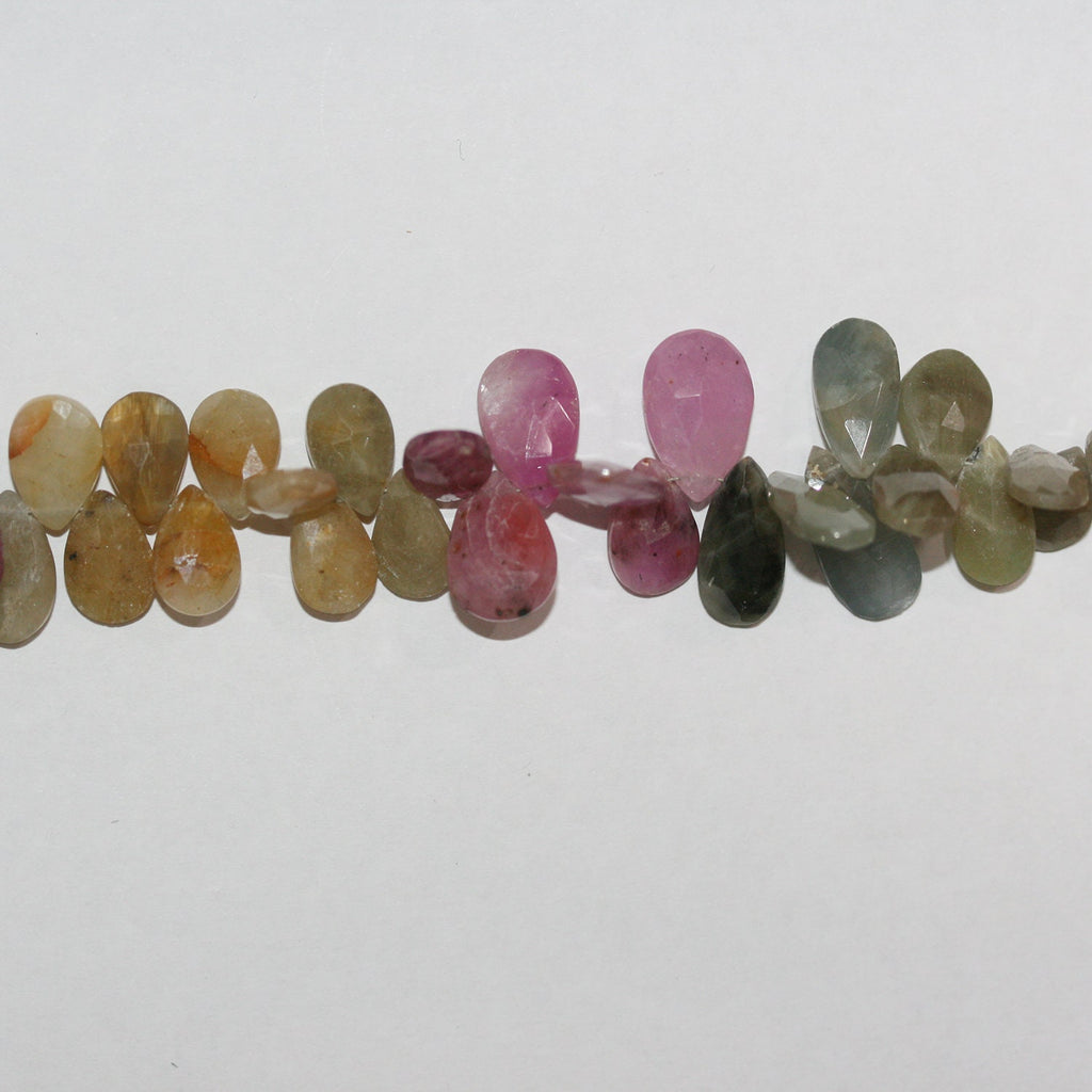 Perles en saphir multicolore à facettes dégradées, 8 pouces (10 x 6 à 14 x 7 mm), longueur 20 cm.