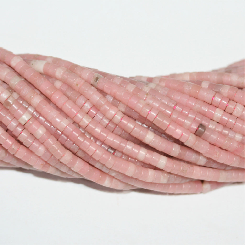 Cuentas de disco lisas de ópalo rosa de 16" de 4 x 2 mm - Hilo de 40 cm.