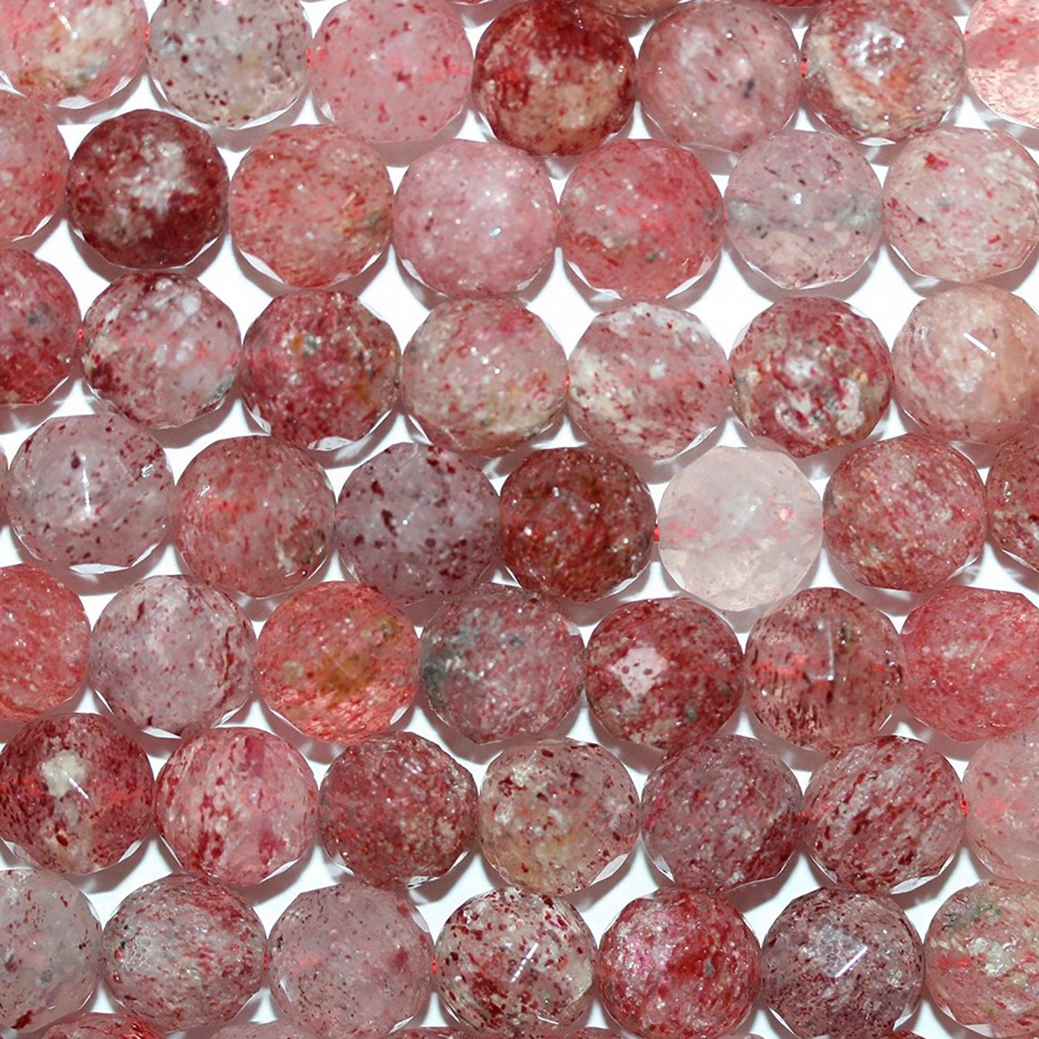 Cuentas redondas facetadas de cuarzo cereza de 16" (7-8 mm) - Hilo de 40 cm