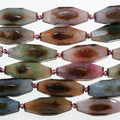 Perles cylindriques à facettes en agate multicolore de 38 cm (15 pouces), 40 x 14 mm - Longueur du fil : 39 cm
