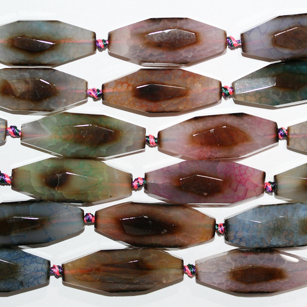 Perles cylindriques à facettes en agate multicolore de 38 cm (15 pouces), 40 x 14 mm - Longueur du fil : 39 cm