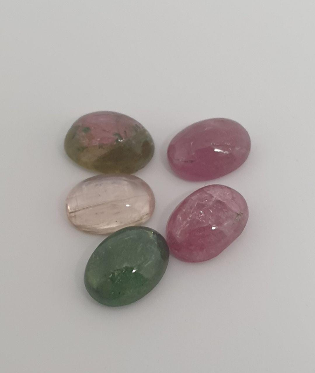 Tourmaline Lot Oval Cabochons 7x5.5mm.-(5pcs)  -Gemstone Parcels-Loose Stones Wholesale Price-Natural Gems