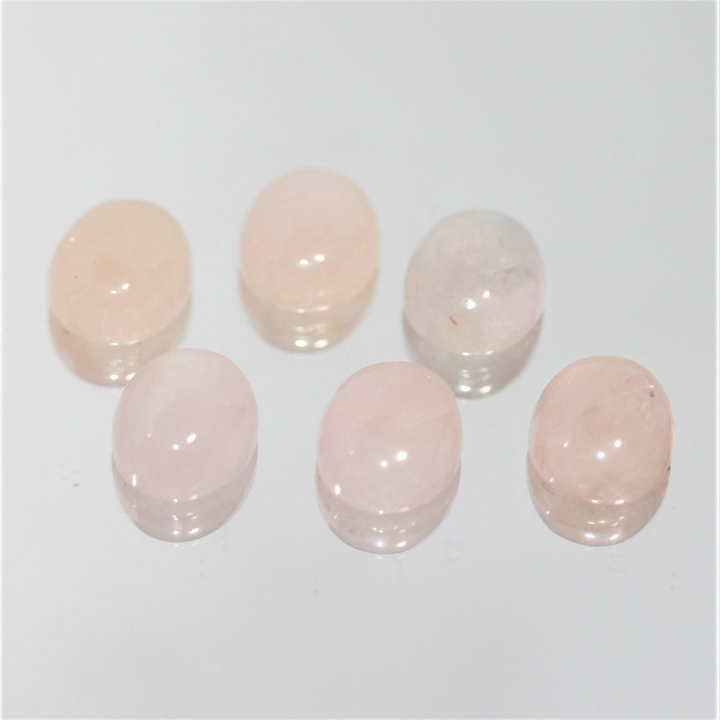 6 cabochons ovales lisses en morganite, 12 x 10 mm.