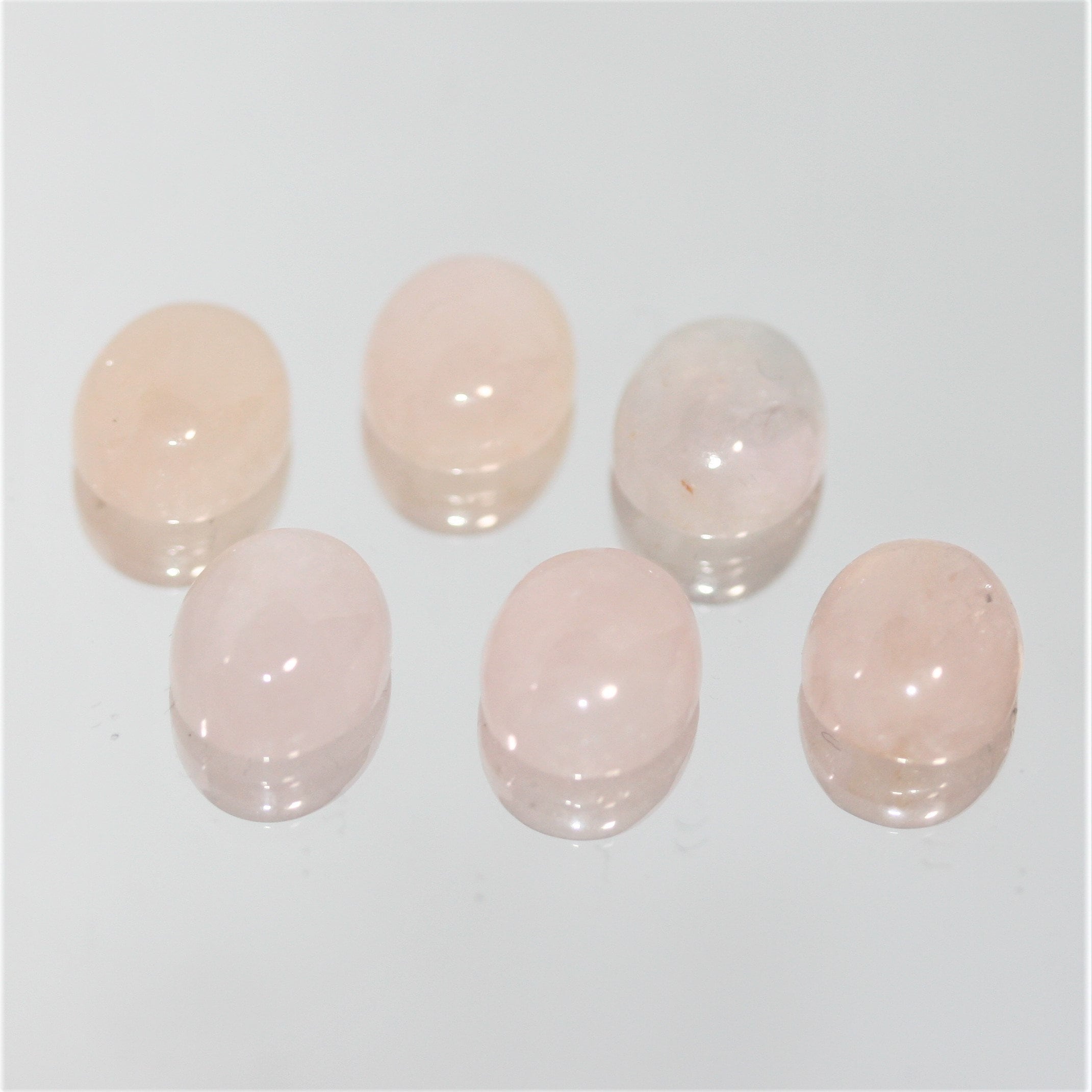 6 cabochons ovales lisses en morganite, 12 x 10 mm.
