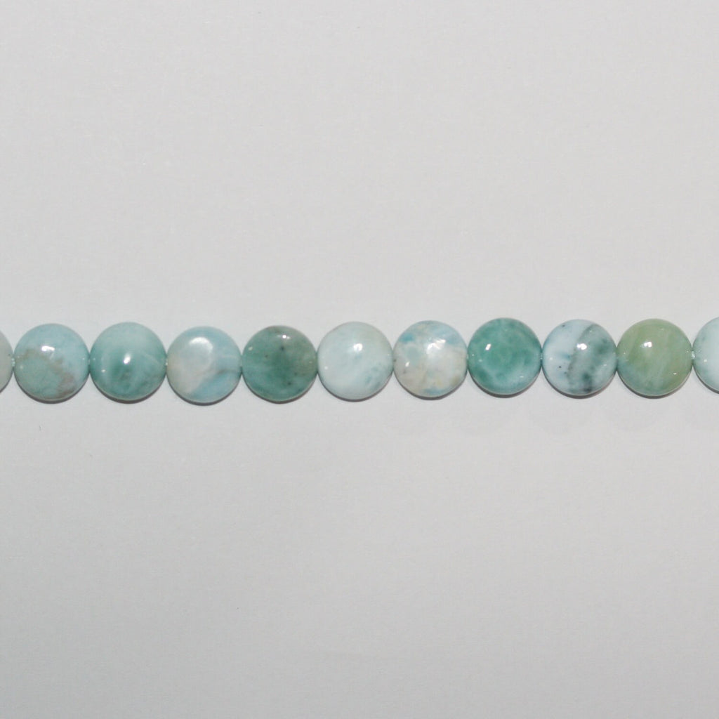 Perles de monnaie lisses en larimar St 15" 10-11 mm.-Bring 39 cm.