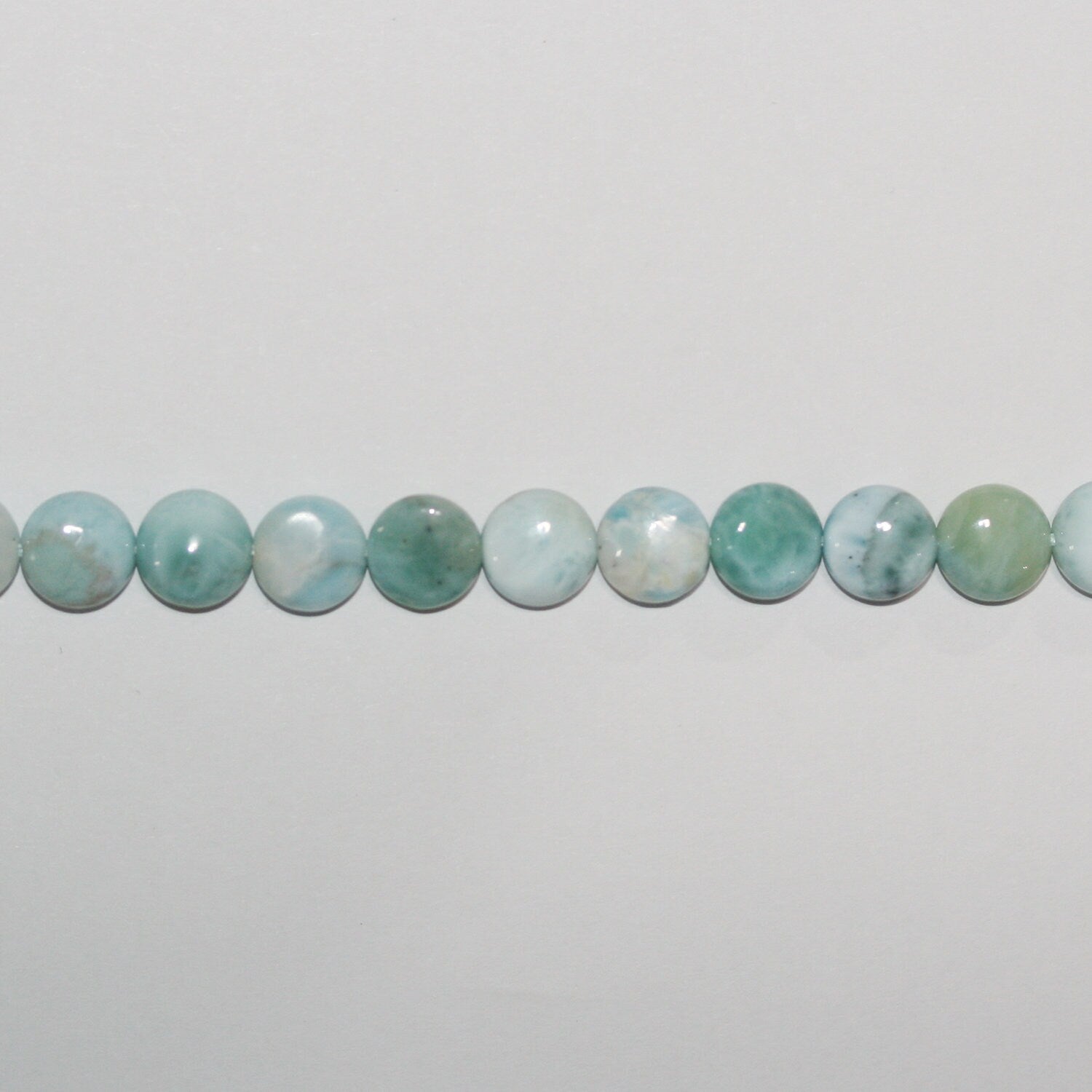 Perles de monnaie lisses en larimar St 15" 10-11 mm.-Bring 39 cm.