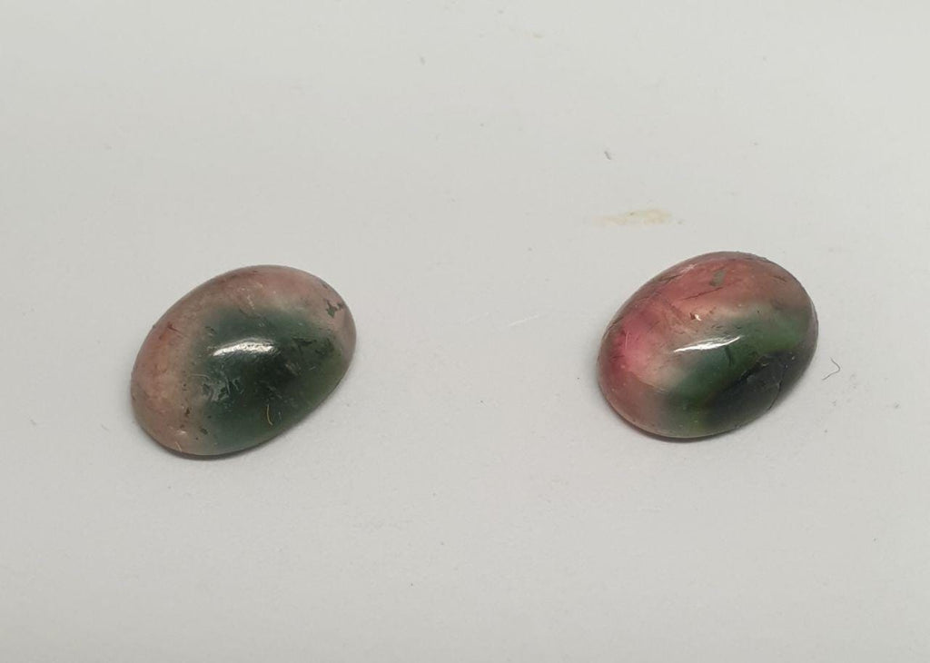 Pair Tourmaline Watermelon Oval Cabochon 8.5x6.5mm.