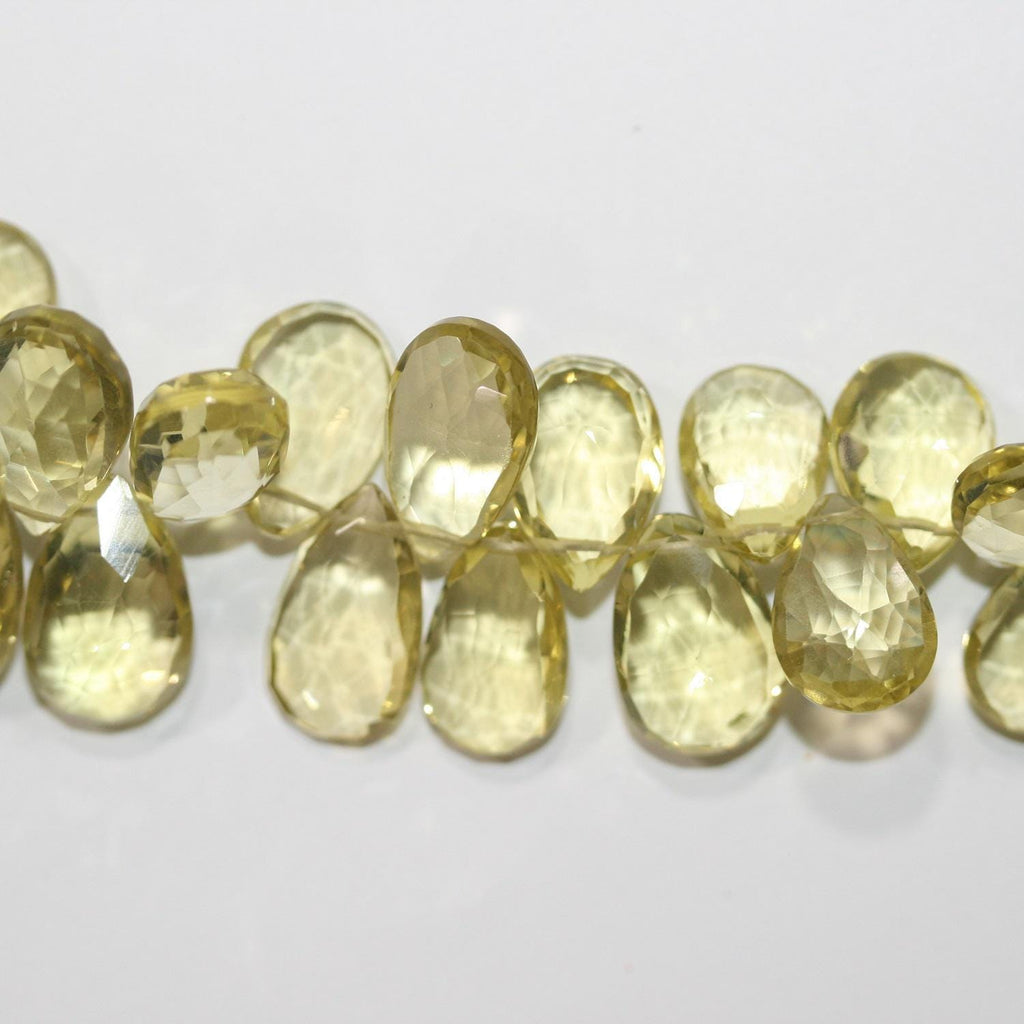 Perles en quartz citron St à facettes en forme de goutte dégradée de 8 pouces. - Fil de 20 cm.