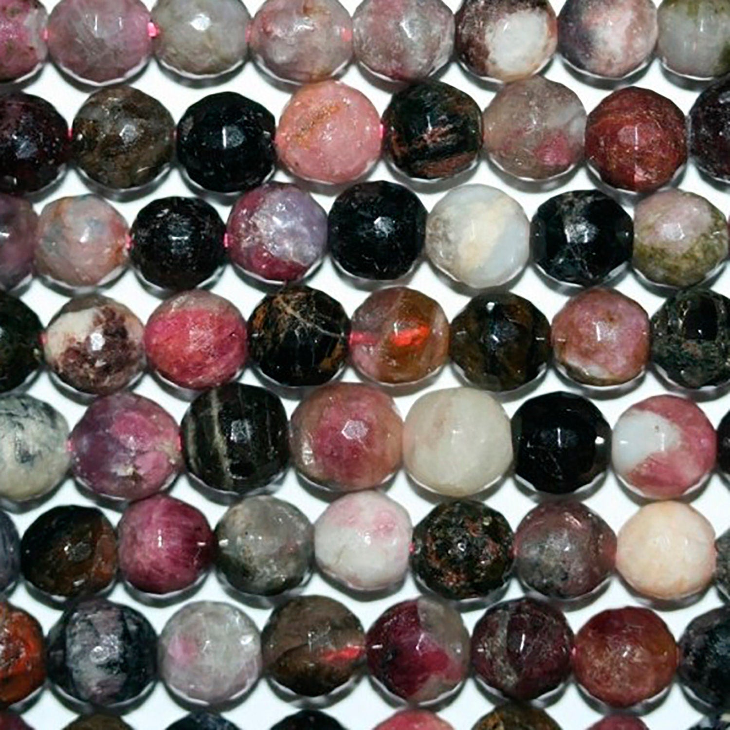 Cuentas redondas facetadas de turmalina St. de 16", 6-7 mm, hilo de 40 cm.