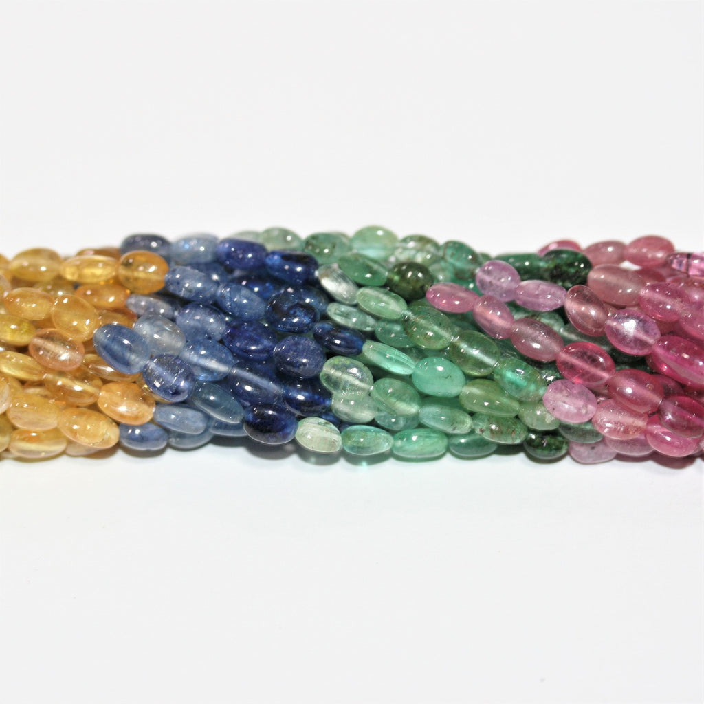 16" St Rubí-Zafiro-Esmeralda Cuentas Ovaladas Lisas 6x4mm.-Hilo 40cm.