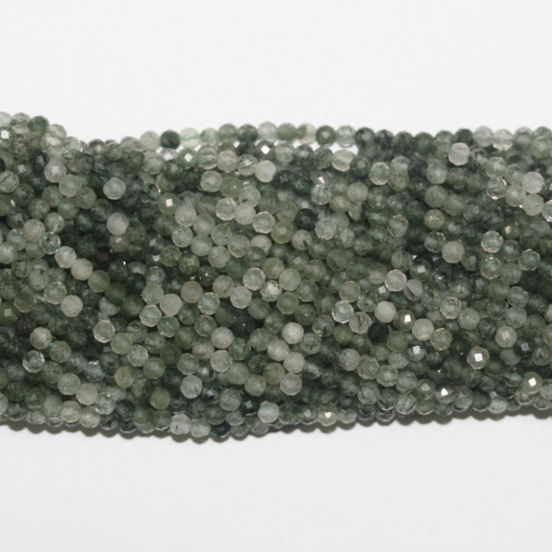 14" St Green Rutilated Quartz Faceted Round Beads 3mm.-Strand 38cm
