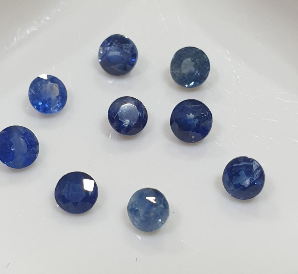 Lote de 9 zafiros azules naturales de color superior, redondos y facetados de 3,3 mm. - Paquetes de piedras preciosas - Piedras sueltas al por mayor - Gemas naturales