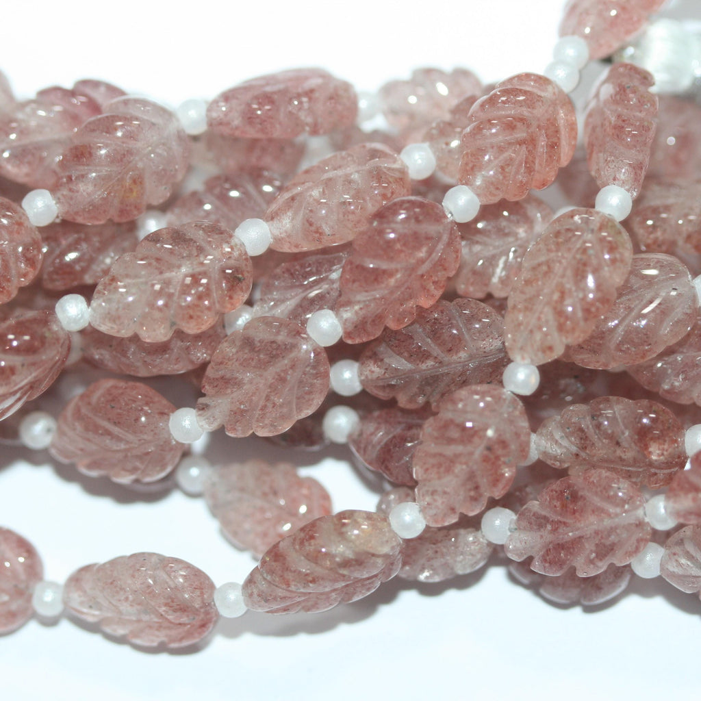 Cuentas de hoja galonadas de cuarzo cereza de 8" (12 x 8 mm). Aprox. - Hilo de 20 cm. - Artículo 15030