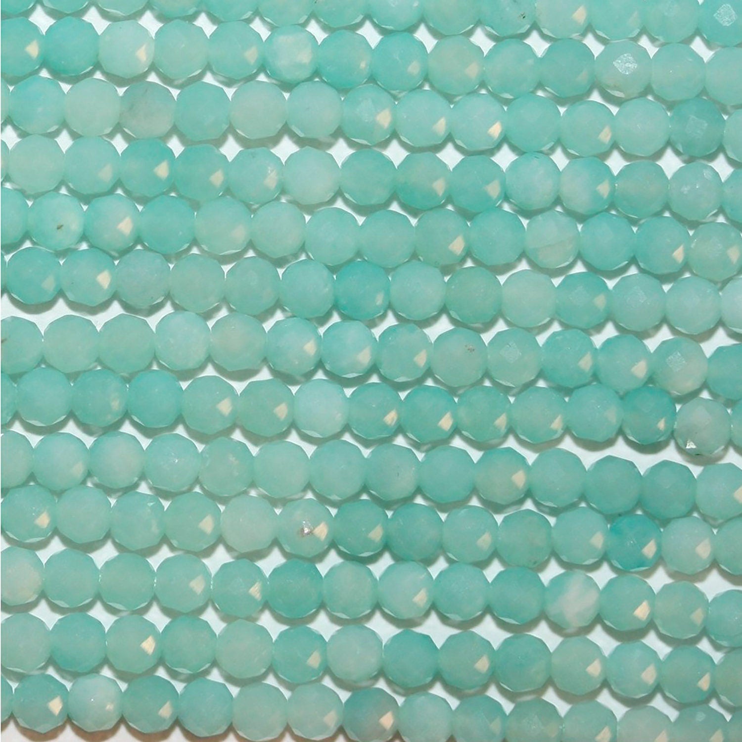 13" St Amazonite Faceted Round Beads 3mm.-Strand 33cm