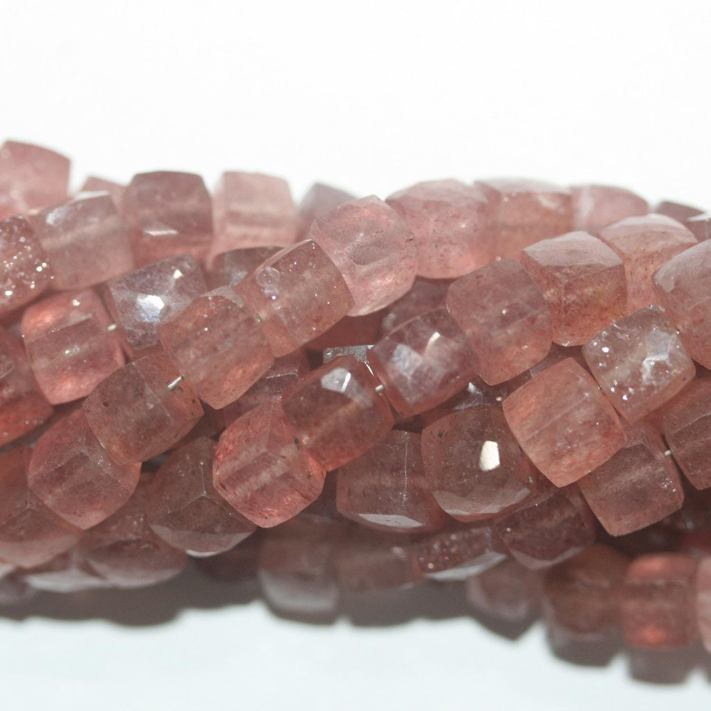 Cuentas cúbicas facetadas de cuarzo cereza de 8" (65 mm) - Hilo de 20 cm - Artículo 14937