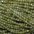 Perles rondes à facettes en zircone cubique verte de 15 pouces, 2 mm, brin de 40 cm.