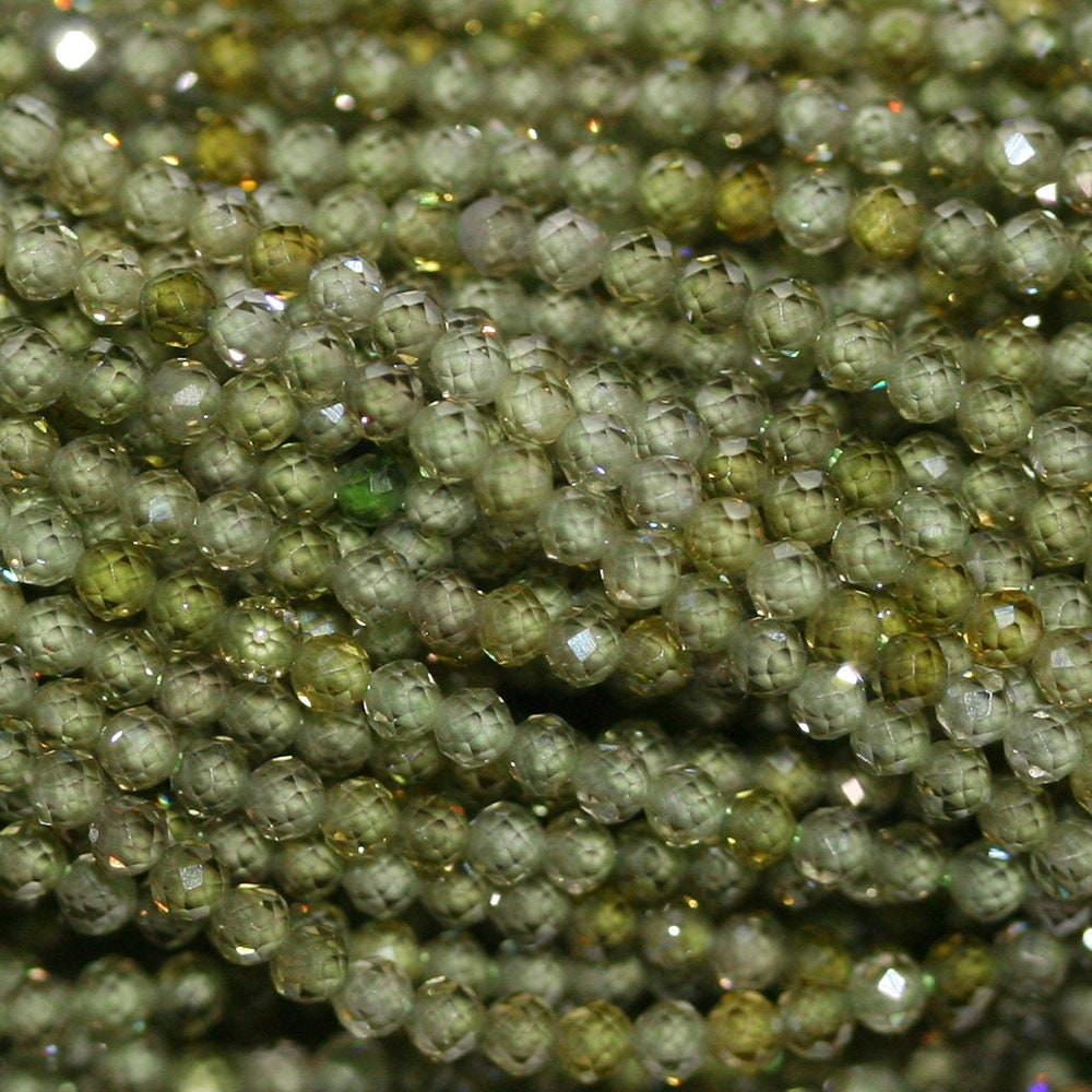 Perles rondes à facettes en zircone cubique verte de 15 pouces, 2 mm, brin de 40 cm.