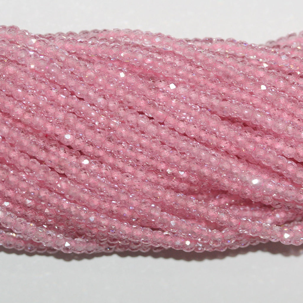 13" St Pink Cubic Zirconia Faceted Rondelle Beads 3x2mm.Strand 37cm.