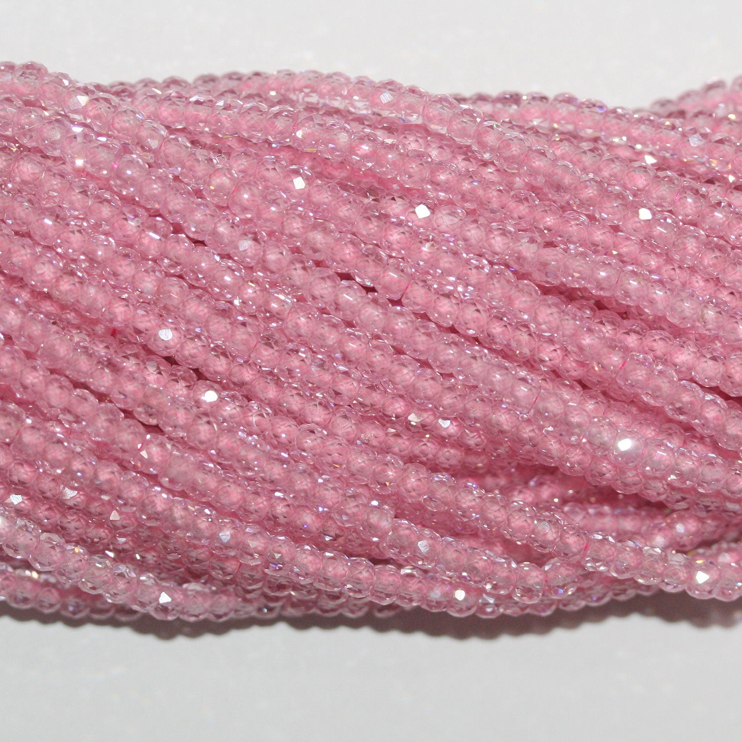 13" St Pink Cubic Zirconia Faceted Rondelle Beads 3x2mm.Strand 37cm.