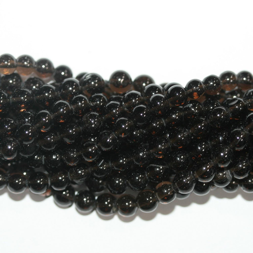 Perles rondes lisses en quartz fumé de 14 pouces (35,5 cm), diamètre 5 mm, longueur 37 cm.