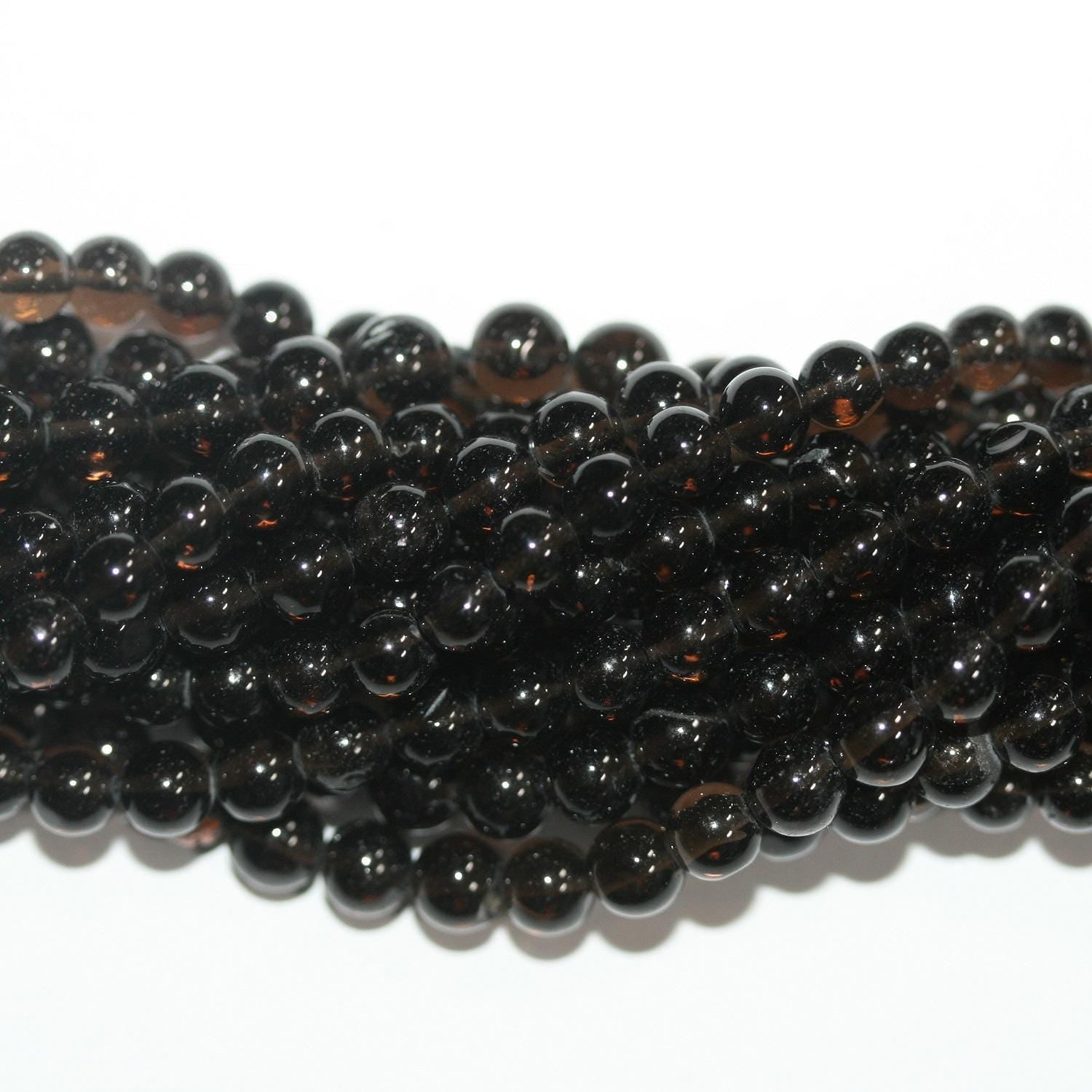 Perles rondes lisses en quartz fumé de 14 pouces (35,5 cm), diamètre 5 mm, longueur 37 cm.