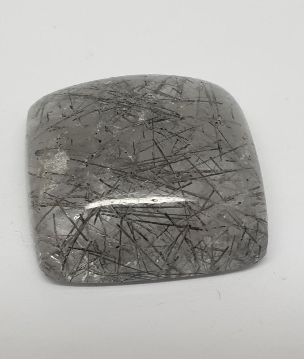 Tourmalinated Quartz Cushion  Cabochon Flat Back 17x17.5mm 21ct Tourmaline Needles Inclusions