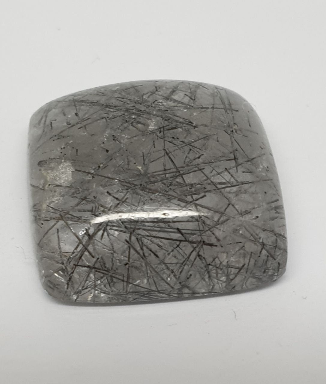 Tourmalinated Quartz Cushion  Cabochon Flat Back 17x17.5mm 21ct Tourmaline Needles Inclusions