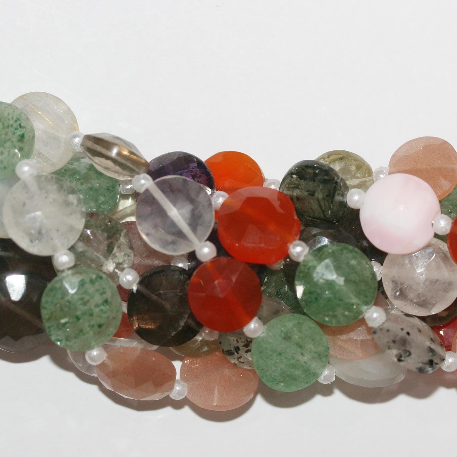 Perles de monnaie à facettes en pierre multiple de 8 pouces, 10 mm - Fil de 20 cm.