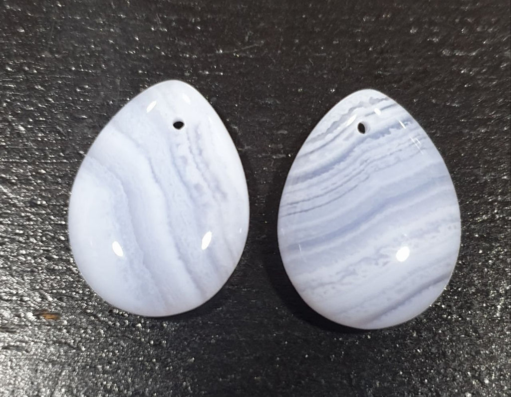 1 Matching Pair Blue Lace Agate Natural Chalcedony  Drops 20x15mm With Hole For Earrings