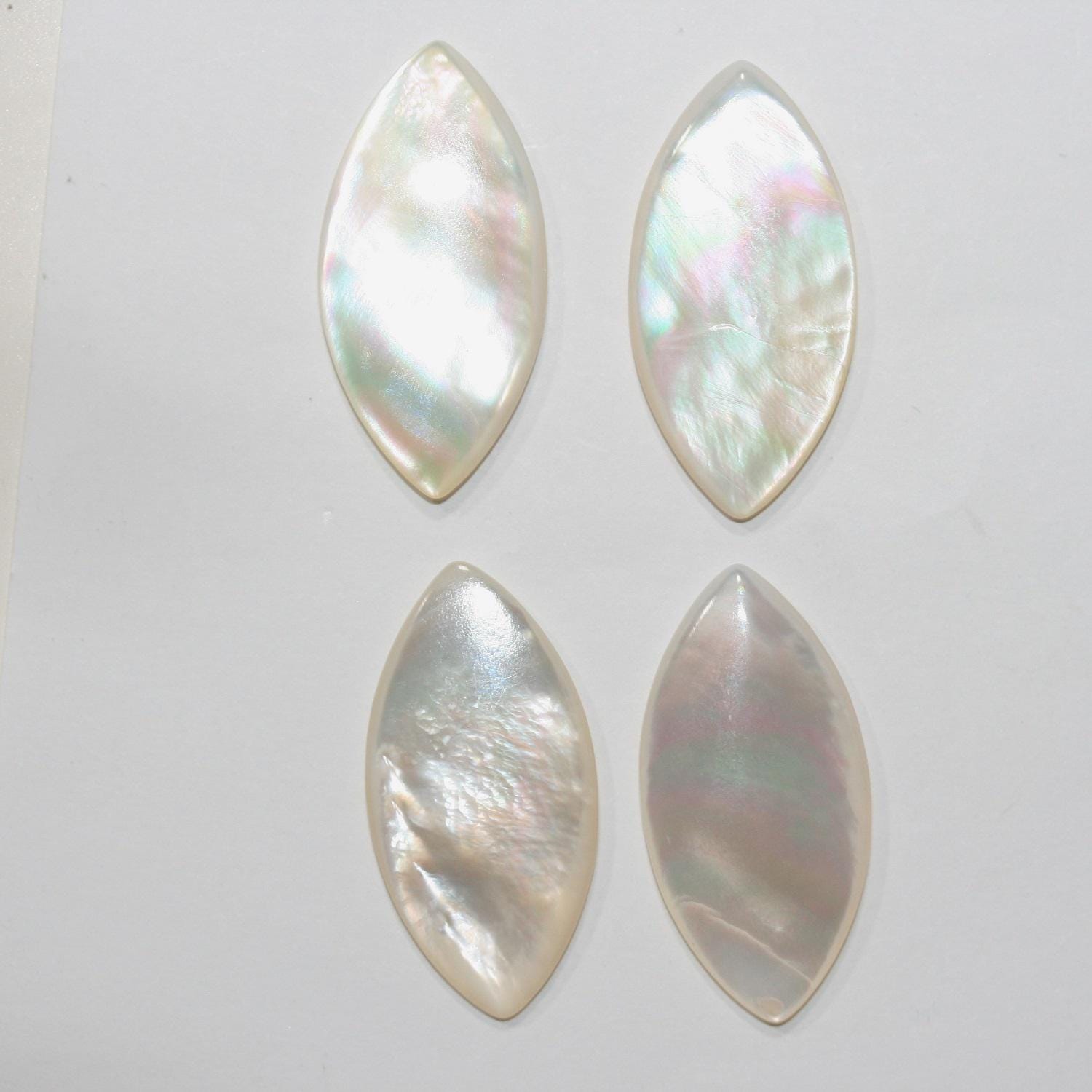 MOP Marquise Cabochon Flat Smooth 30x15mm. (4 pieces).