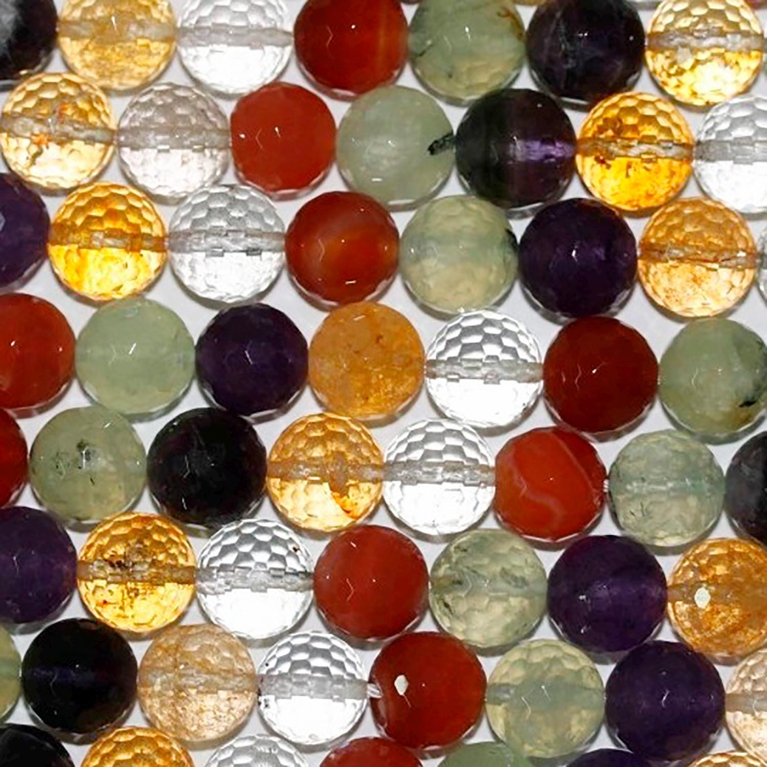 Perles rondes à facettes en quartz mélangé, 14 mm, 40 cm de long