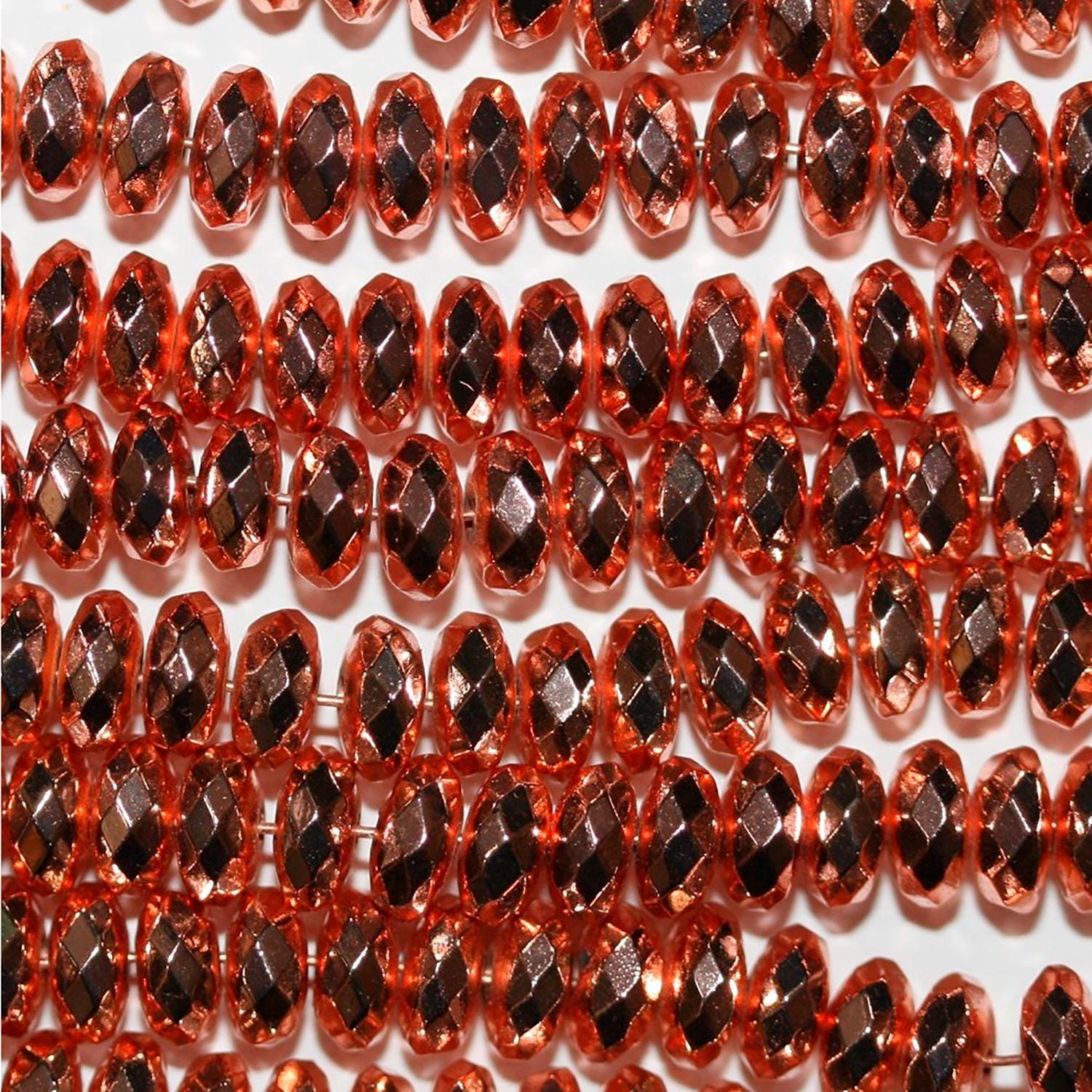 Cuentas redondas facetadas de hematita de cobre de 16" (6 x 3 mm) - Hilo de 40 cm